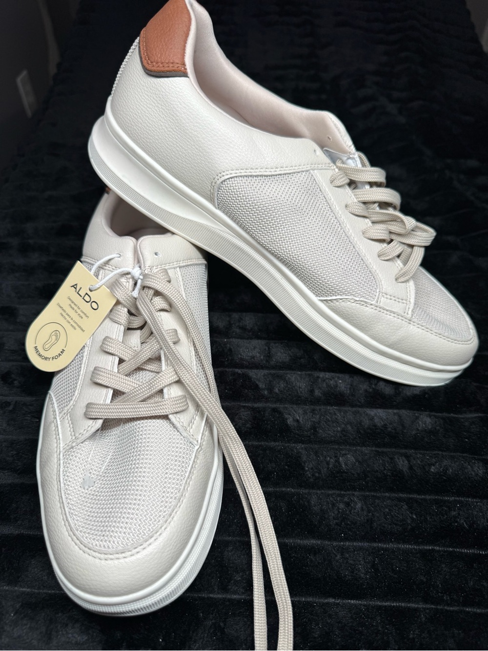 Aldo Cream Lace-Up Sneakers with Tan Heel Tab